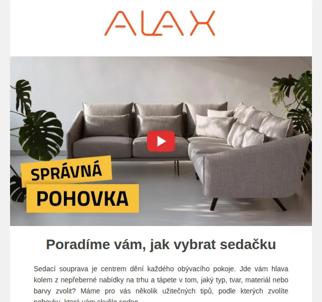ALAX nábytek: 15% sleva na Innovation, Calia Italia, Saba, Sancal, Vitarelax, Doimo Salotti a Kragelung – červen 2026 | Nuslet.cz