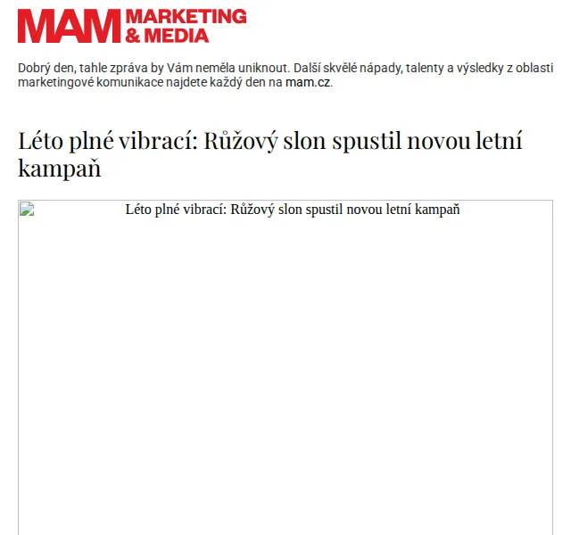 Růžový slon: Letní kampaň plná vibrací – červen 2026 | Nuslet.cz