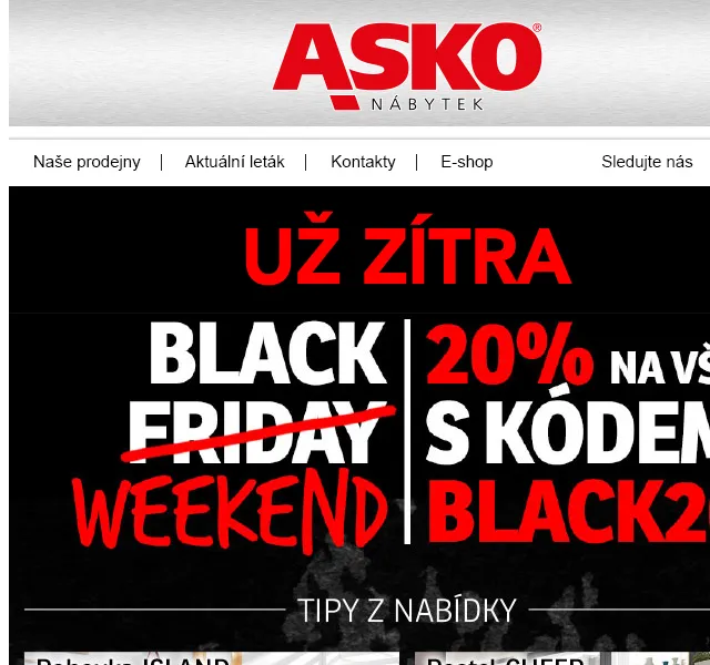 Asko Nábytek: BLACK WEEKEND – extra slevy – červen 2026 | Nuslet.cz