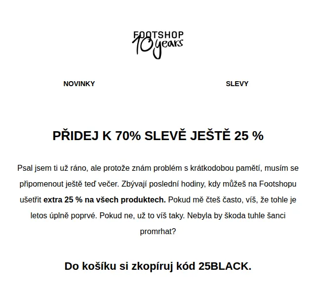 Footshop: Extra 25% sleva na vše – červen 2026 | Nuslet.cz