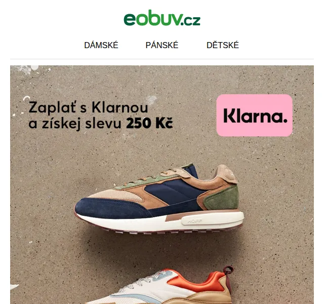 eobuv.cz: Sleva 250 Kč s Klarnou – červen 2026 | Nuslet.cz