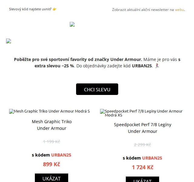 UrbanStore: Under Armour s extra 25% slevou – červen 2026 | Nuslet.cz