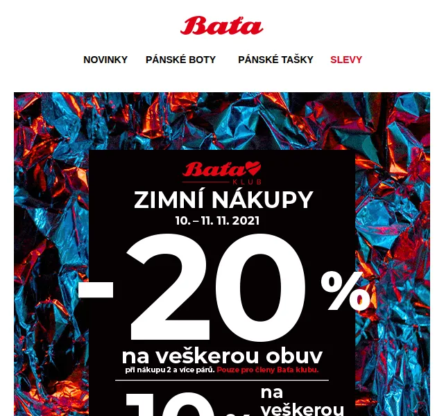 Baťa: Zimní sleva 20 % na 2+ páry obuvi – červenec 2026 | Nuslet.cz
