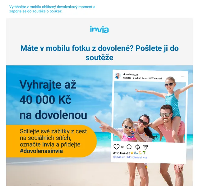 Invia: Soutěž o poukaz 5 000 Kč – červenec 2026