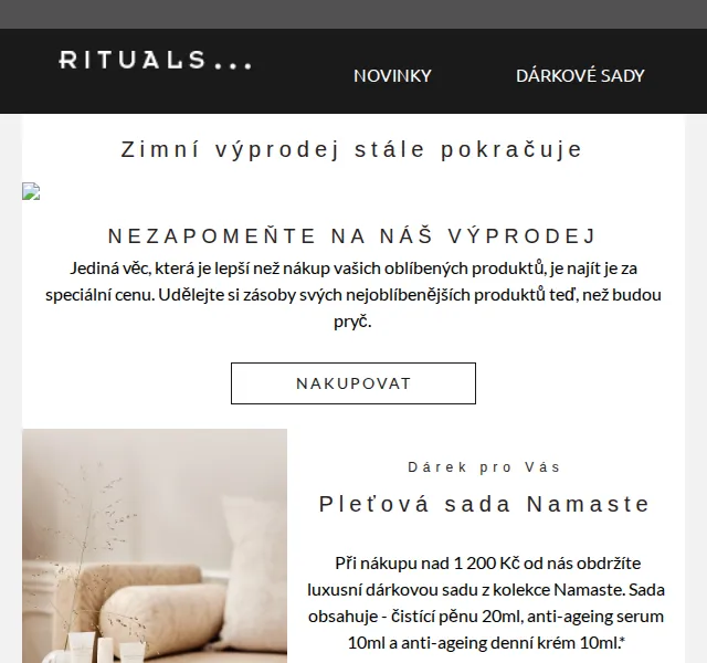 Rituals: Zimní výprodej a dárek Namaste zdarma – červen 2026 | Nuslet.cz