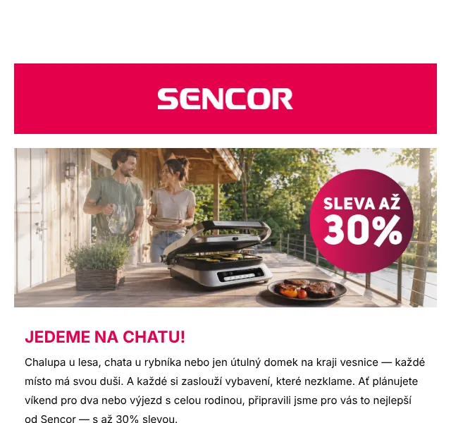 Sencor: gril, chladička, vysavač – až 30 % sleva – duben 2026