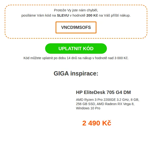GIGACOMPUTER.cz: 200 Kč sleva na notebooky, PC a telefony – duben 2026 | Nuslet.cz