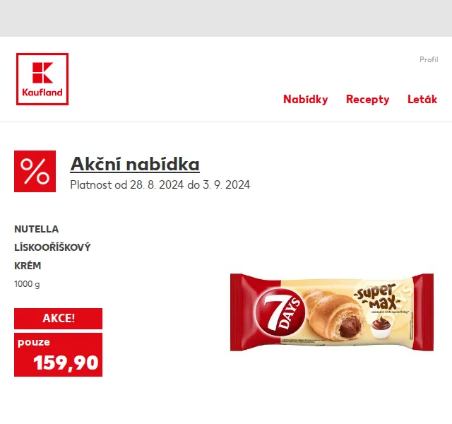 Kaufland: Nutella 1 kg za 159,90 Kč – červen 2026 | Nuslet.cz