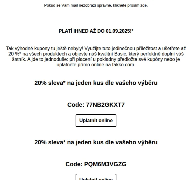 Takko Fashion: 20% sleva na Basic kolekci – červenec 2026 | Nuslet.cz