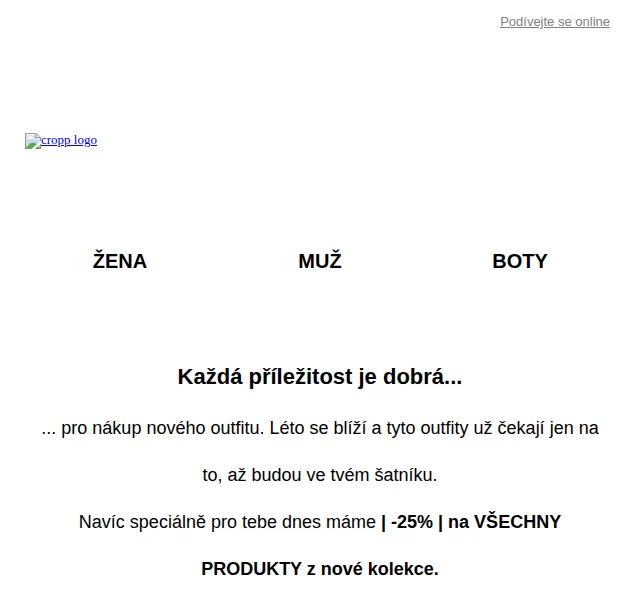 Cropp: -25 % na novou kolekci – červen 2026 | Nuslet.cz