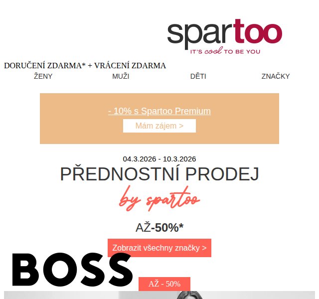 Spartoo.cz: Sleva až -50% na BOSS, Vans, adidas – duben 2026
