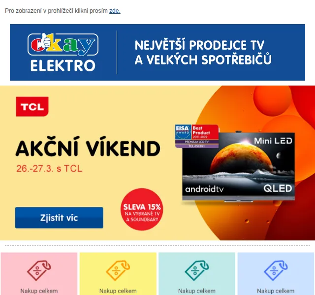 OKAY: Akční víkend TCL – 15% sleva na TV a soundbary – červen 2026 | Nuslet.cz
