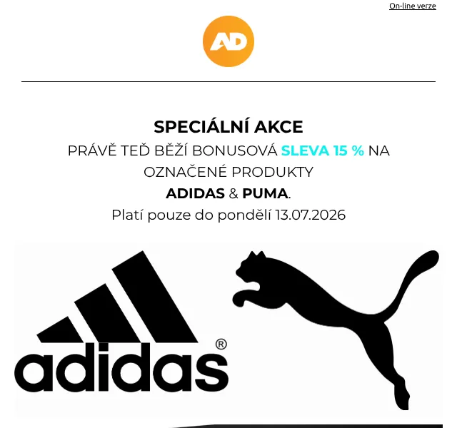AD Sport: Adidas & Puma -15 % – červenec 2026 | Nuslet.cz