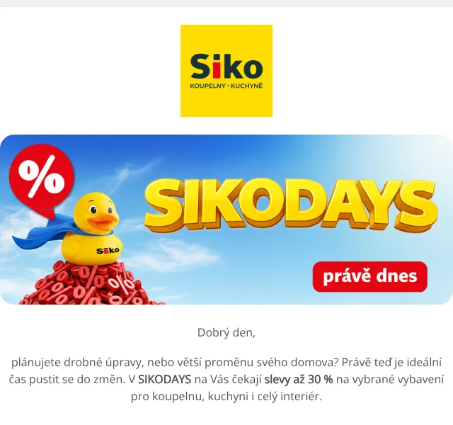 SIKO KOUPELNY & KUCHYNĚ: slevy až 30 % – červen 2026 | Nuslet.cz