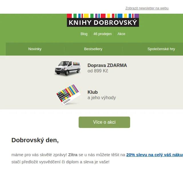 KnihyDobrovsky.cz: 20% sleva s vysvědčením – červenec 2026 | Nuslet.cz