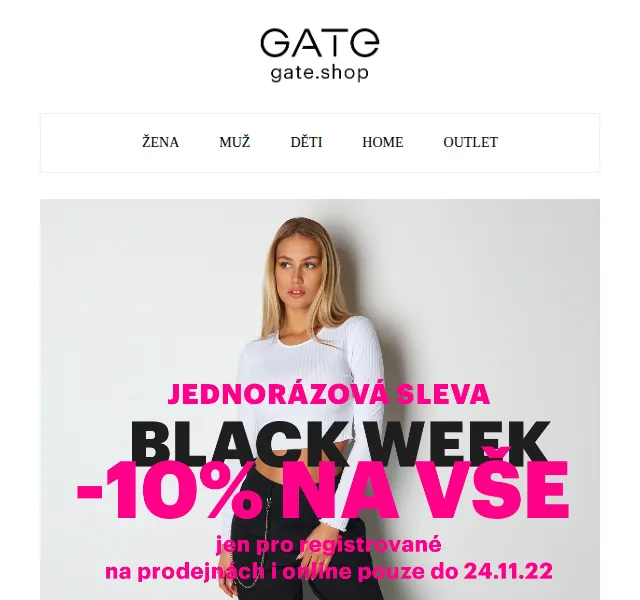 Gate.shop: -10% na vše v Black Week – červen 2026 | Nuslet.cz