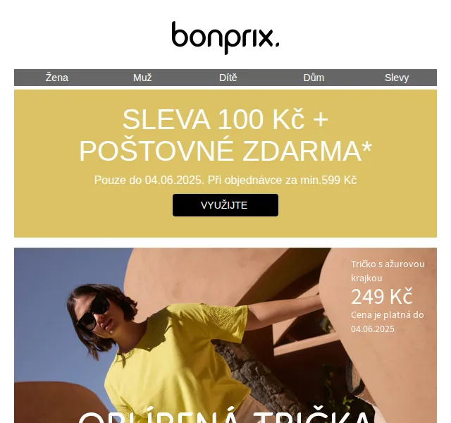 bonprix: Trička a kalhoty se slevou 100 Kč a poštovným zdarma – červen 2025 | Nuslet.cz