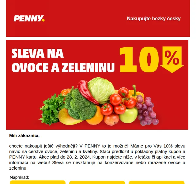 Penny: 10% sleva navíc na ovoce a zeleninu – červen 2026 | Nuslet.cz