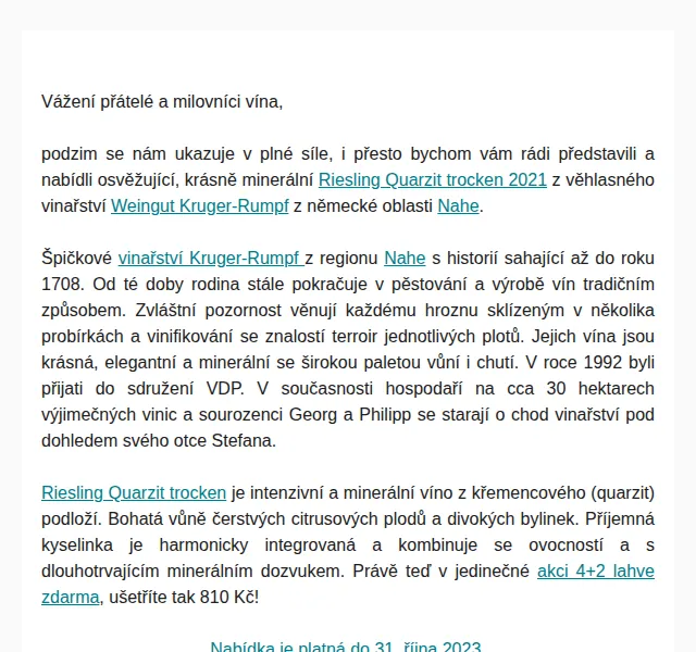 Premier Wines & Spirits: Riesling Quarzit 2021 4+2 zdarma – červen 2026 | Nuslet.cz