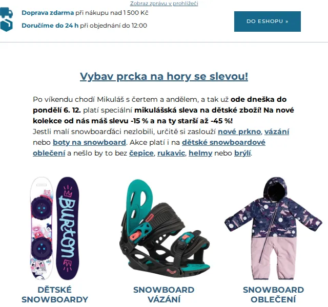 SNOWBOARD ZEZULA: slevy 15–45 % na dětskou výbavu – červen 2026 | Nuslet.cz