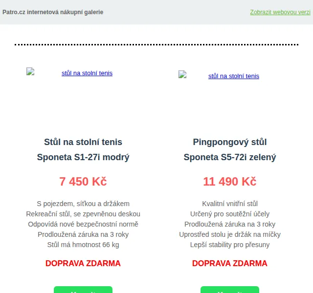 Patro.cz: Sponeta stolní tenisové stoly s dopravou zdarma – červen 2026 | Nuslet.cz