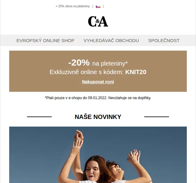 C&A: Sleva 20 % na pleteniny a nové džíny – červen 2026 | Nuslet.cz