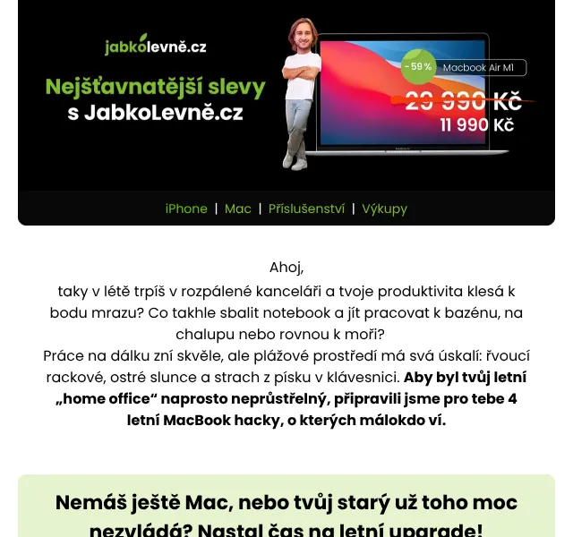 JabkoLevně: MacBook slevy až -79 % + kód MAC1000 – července 2026