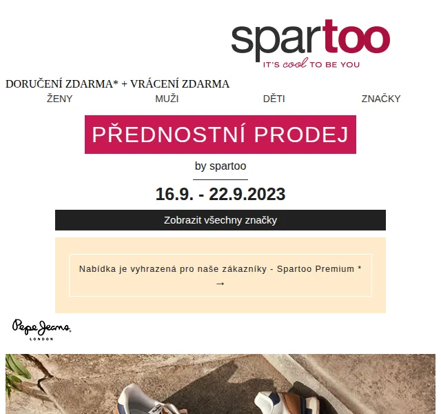 Spartoo: Doručení a vrácení zdarma až -50 % na Pepe Jeans – červenec 2026 | Nuslet.cz