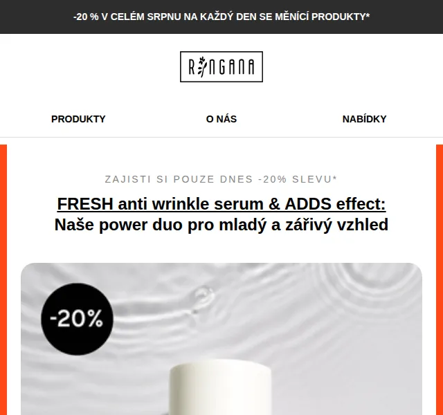 RINGANA: -20 % na FRESH anti wrinkle serum & ADDS effect – červenec 2026 | Nuslet.cz