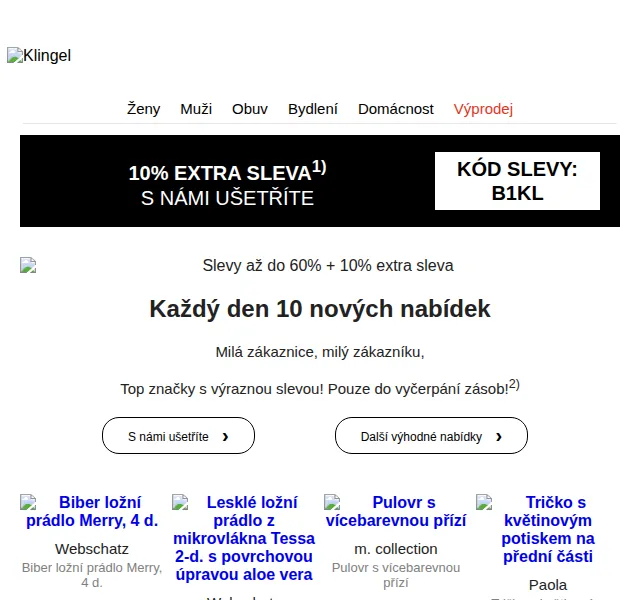 KLiNGEL: 10% extra sleva na módu a bydlení – červen 2026 | Nuslet.cz