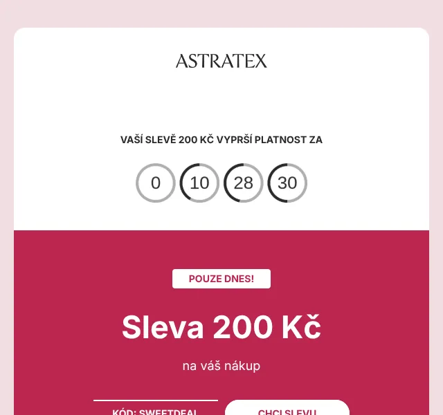 Astratex.cz: sleva 200 Kč na letní výprodej – srpen 2026