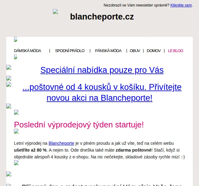 Blancheporte: Slevy až 80 % + poštovné zdarma – červen 2026 | Nuslet.cz