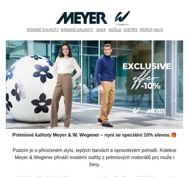 Meyer Wegener: -10 % na prémiové kalhoty – říjen 2025 | Nuslet.cz