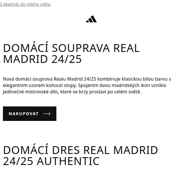 Adidas: Domácí souprava Real Madrid 24/25 – červenec 2026 | Nuslet.cz