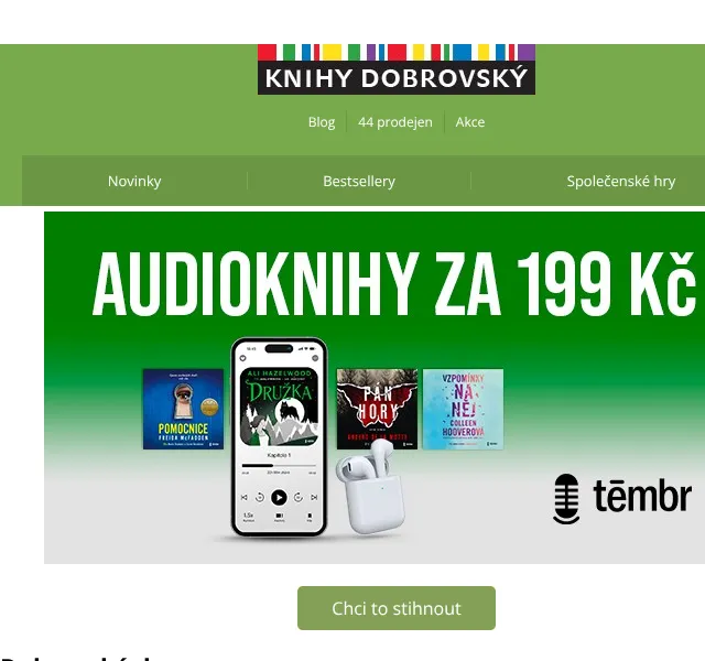 KnihyDobrovsky.cz: Audioknihy 199 Kč + 600 knih — duben 2026