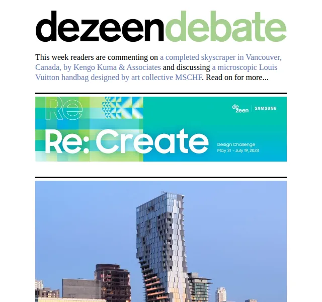 Dezeen Daily: Debate – Kengo Kuma mrakodrap a Louis Vuitton | červen 2026 | Nuslet.cz