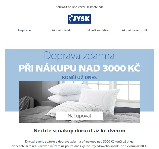 JYSK: Dny zdravého spánku a doprava zdarma – červen 2026 | Nuslet.cz