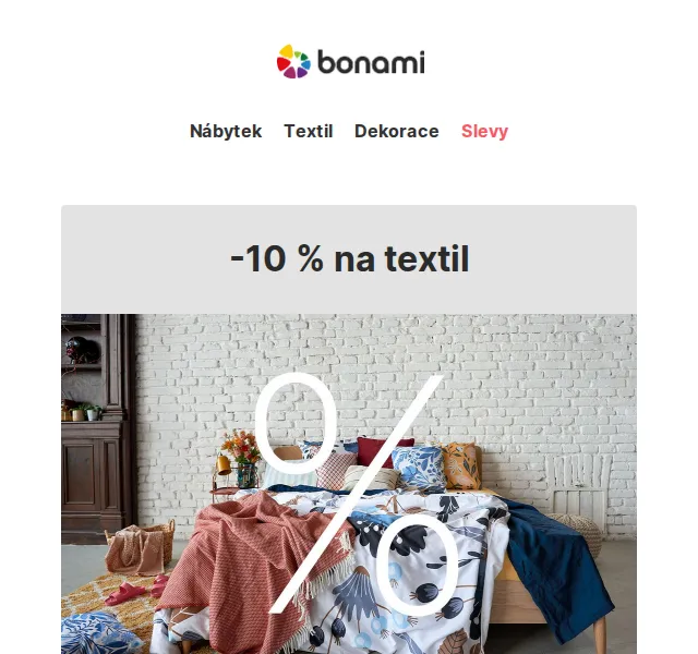 Bonami: -10 % na textil od koberců po povlečení – červen 2026 | Nuslet.cz