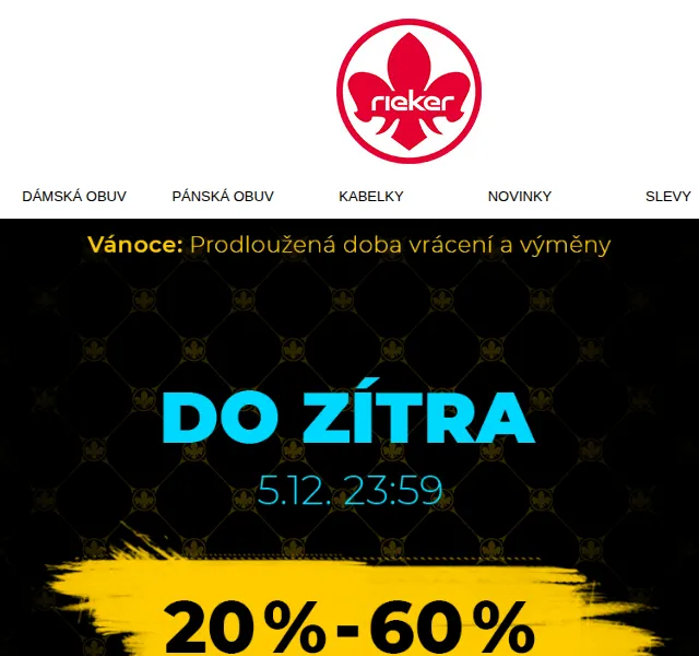 Rieker: Black Week slevy 20-60 % na vše – červen 2026 | Nuslet.cz