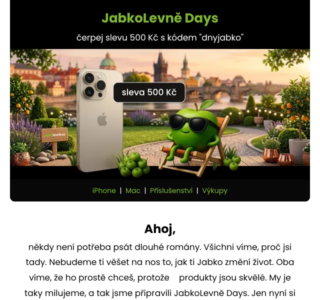 JabkoLevně.cz: slevy až -78 % na iPhone, Mac – duben 2026