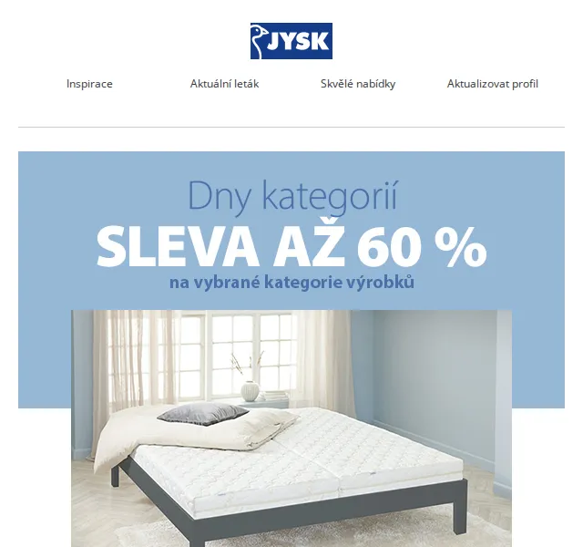JYSK: Sleva až 60 % na matrace a ložní povlečení – červenec 2026 | Nuslet.cz