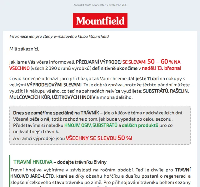 Mountfield: Předjarní výprodej se slevami 50–60 % – červen 2026 | Nuslet.cz