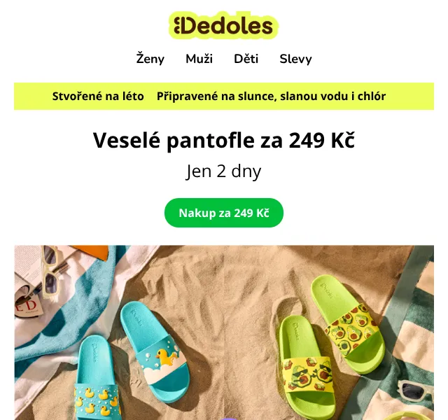 Dedoles.cz: Veselé pantofle za 249 Kč – červen 2026