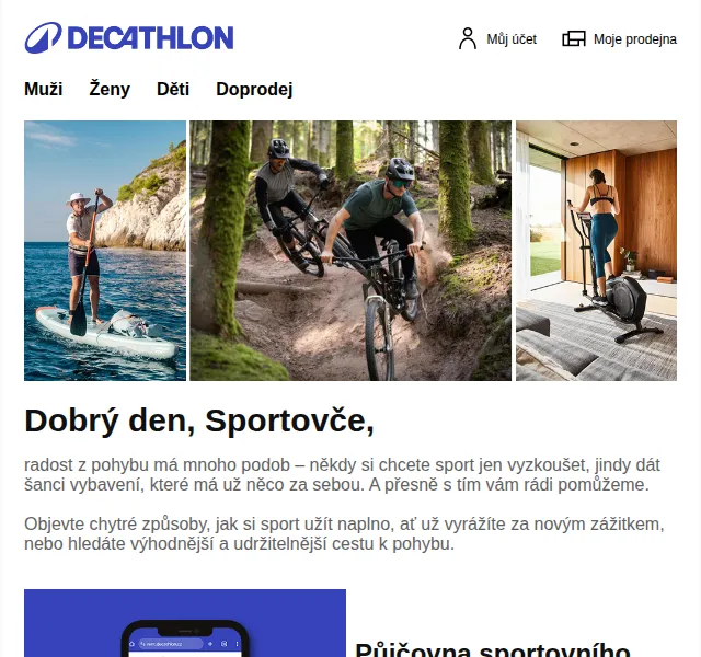 Decathlon: Půjčovna sportovního vybavení a Second life – květen 2026