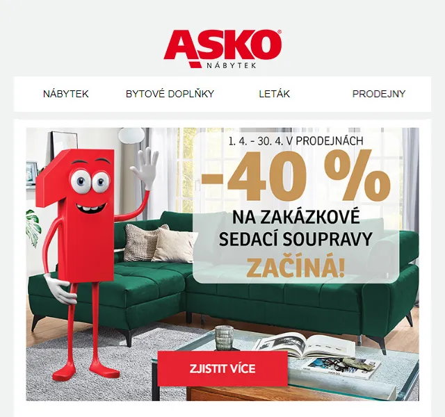 Asko Nábytek: Sleva -40 % na zakázkové sedací soupravy – červen 2026 | Nuslet.cz