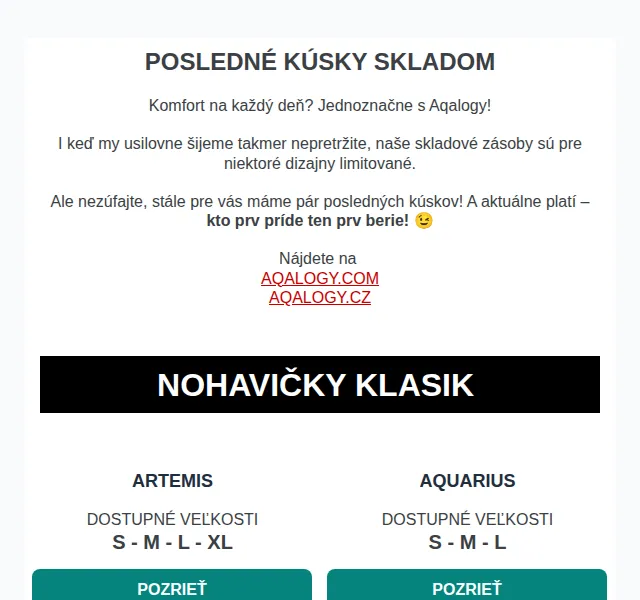 Nohavičky Aqalogy: Poslední kusy skladem – červen 2026 | Nuslet.cz