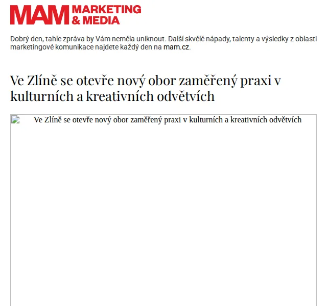 Marketing & Media: Ve Zlíně nový obor kreativní praxe – červenec 2026 | Nuslet.cz