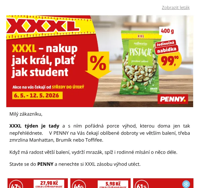 Penny: XXXL týden – sladkosti, zmrzlina, dárky pro maminku – květen 2026 | Nuslet.cz