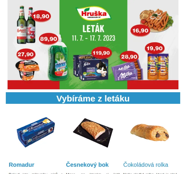 Váš HRUŠKA tým: Romadur 27,90 Kč a Pilsner Urquell 27 Kč – červenec 2026 | Nuslet.cz
