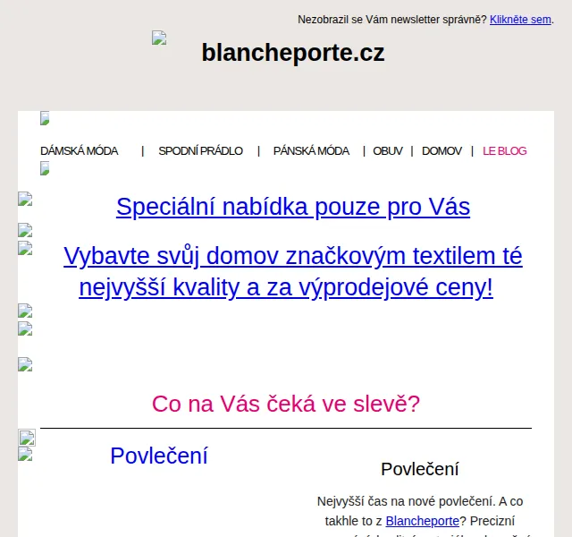 Blancheporte: Bytový textil do -70 % – červen 2026 | Nuslet.cz